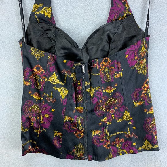 **SOLD**Bebe Silk Halter Bustier Corset Top Size Small Black Plum Back Zip Boned - Picture 5 of 16